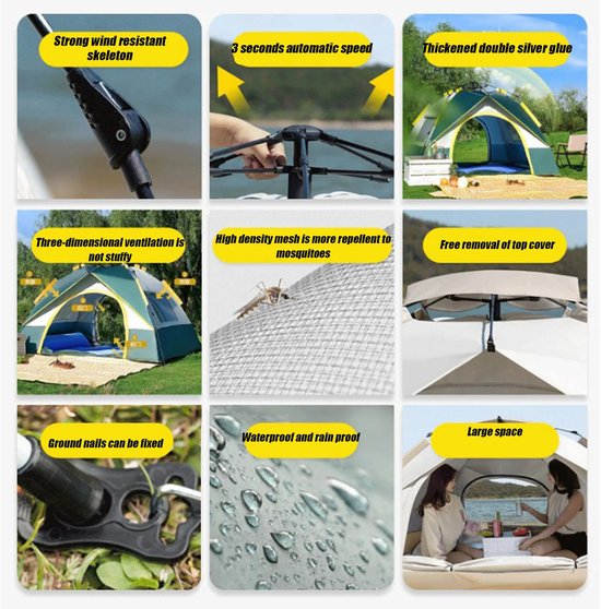 Betaalbare Goederen® kampeertent 2-3 personen - groen - kampeertent - tent - kampeerstoel - slaapzak - luchtbed - kampeertent — afbeelding 3