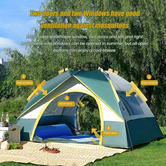 Betaalbare Goederen® kampeertent 2-3 personen - groen - kampeertent - tent - kampeerstoel - slaapzak - luchtbed - kampeertent — afbeelding 4