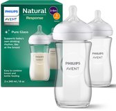 Philips Avent Natural Response Glazen Babyflessen 240 ml – Flow 3- 2 flessen - SCY933/02