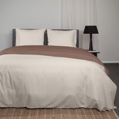Superieur Dekbedovertrek Twin Face – Creme / Taupe - 100% Katoen - 140x200/220cm Eenpersoons – Warme taupe met creme dekbedset – adembenemend in uitstraling – optimaal ventilerend en ademend