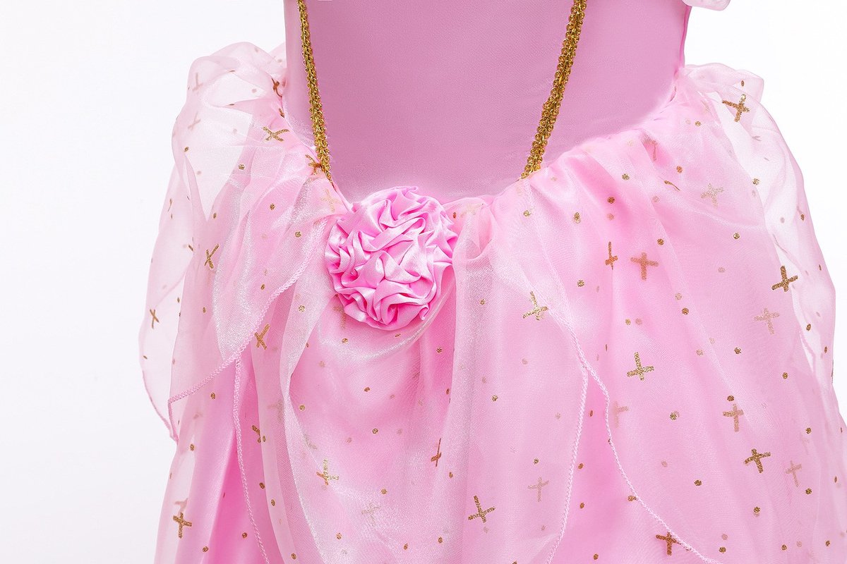 Joya Kids® Luxe Prinsessenjurk Lichtroze voor kinderen | Jurk met Glans & Tule | 11-delige Verkleedset met Accessoires | Verkleedjurk Meisje Tule Rok | Halloween kostuum | Carnaval kleding | Prinses kostuum Jurk | Maat 110 — afbeelding 9