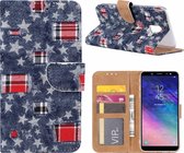 Samsung Galaxy S8+ (Plus) Ster & Denim Design Booktype Kunstleer Hoesje Met Pasjesruimte