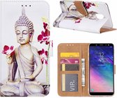 Samsung Galaxy A6 Boeddha Bloem Design Booktype Kunstleer Hoesje Met Pasjesruimte