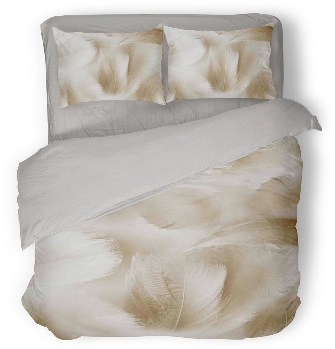 Eleganzzz Dekbedovertrek Feathered Bliss - Sandy Beige - Dekbedovertrek 240x200/220cm - Micropercal - Lits Jumeaux - Dekbedovertrekken