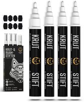 NAPI 4 Krijtstiften Wit - Afwasbaar - Raamstiften 3 & 6mm - Krijtstift Markers voor Krijtbord & Raam - Whiteboard Stiften - Whiteboardmarkers – Glasstiften - Krijtmarker - Porselein - Glas - Incl. 20 Stickers