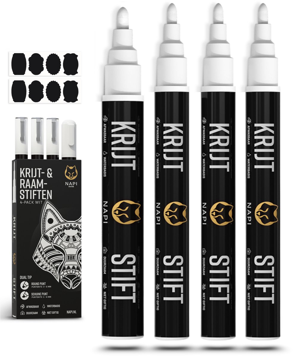 FansArriche Vloeibare krijtstiften, wit, voor krijtstiften voor schoolbord, afwasbaar, 15 mm, vloeibare krijtstiften voor volwassenen, krijtstiften voor ramen, bord, als glazen stift en
