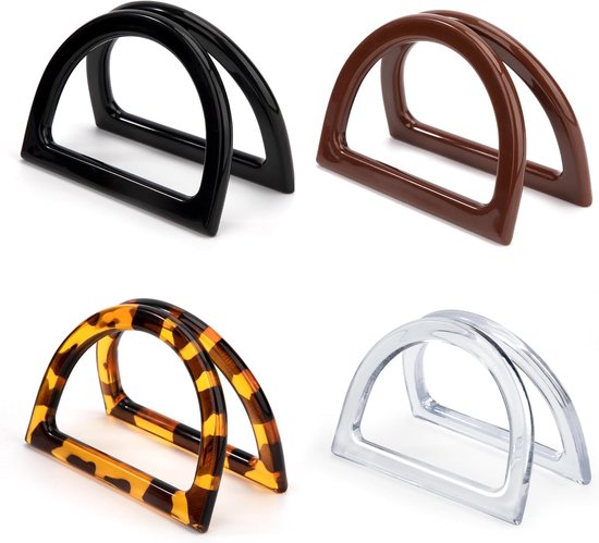 Zasiene Houten tasgrepen, 4 stuks, ronde houten handgrepen en D-vorm, vervangende handgrepen voor tassen, tasgreep, houten zakgreep, voor doe-het-zelf tassen maken, accessoires (2 stijlen
