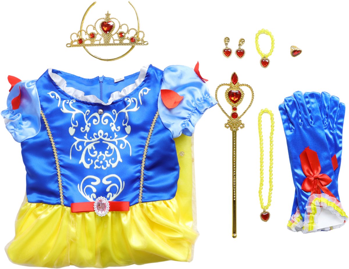 Joya Kids® Sneeuw Prinses Verkleedjurk Meisjes | Prinsessenjurk Blauw en Geel met Accessoires | Kroon, Staf, Handschoenen & Sieraden | Verkleedset Prinses Meisje | Carnaval & Verjaardag | — afbeelding 11