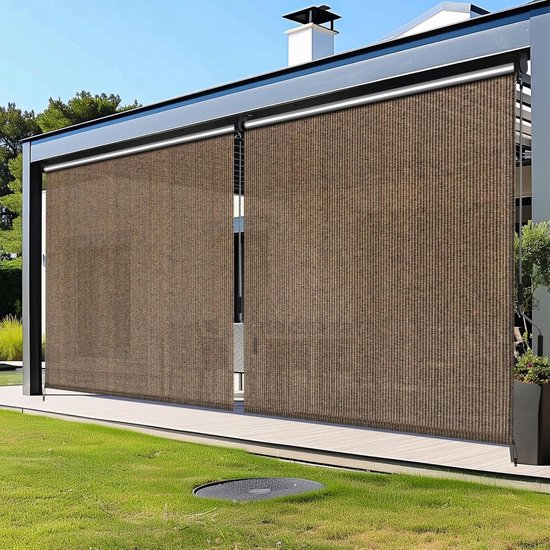 LIFERUN Verticale zonwering, 120 x 180 cm, verticale luifel, HDPE- schaduwdoek voor terraspargola, balkonluifel, aluminium buis met draadloze zwengelbediening, voor balkon, terras, tuin, bruin, 1 stuk LIFERUN Verticale zonwering, 120 x 180 cm, verticale luifel, HDPE- schaduwdoek voor terraspargola, balkonluifel, aluminium buis met draadloze zwengelbediening, voor balkon, terras, tuin, bruin, 1 stuk