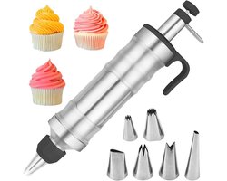 Professionele Roestvrijstalen Garneerspuit voor Taartdecoratie met 6 Spuitmonden en Herbruikbare Spuitzak