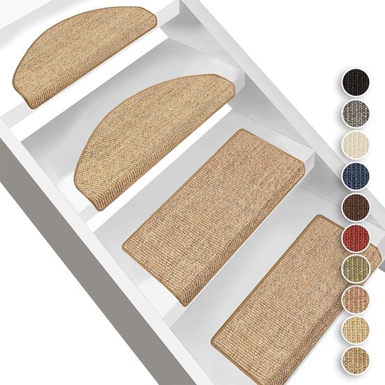 FLOORDIREKT Sisal-Trapmatten Pure Nature - Gewikkeld & Zelfklevend - 1 Stuk - 100 % Echt Sisal -In Halfrond of Rechthoekig - Kurk - Halfrond - 23,5 x 65 cm