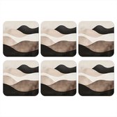 Sous-verres de verre - Abstrait - Paysage - Vagues - Couleur crème - 10 x 10 cm - Dessous de verre - Lot de 6