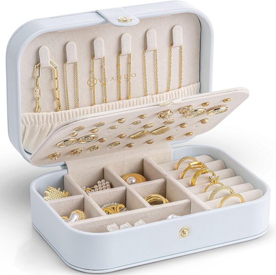 Vlando Sieradendoosje voor meisjes en dames, dubbellaags sieradenkistje, afsluitbaar sieradendoosje, sieradenopbergdoos voor ringen, oorbellen, armbanden, sieradenkoffer