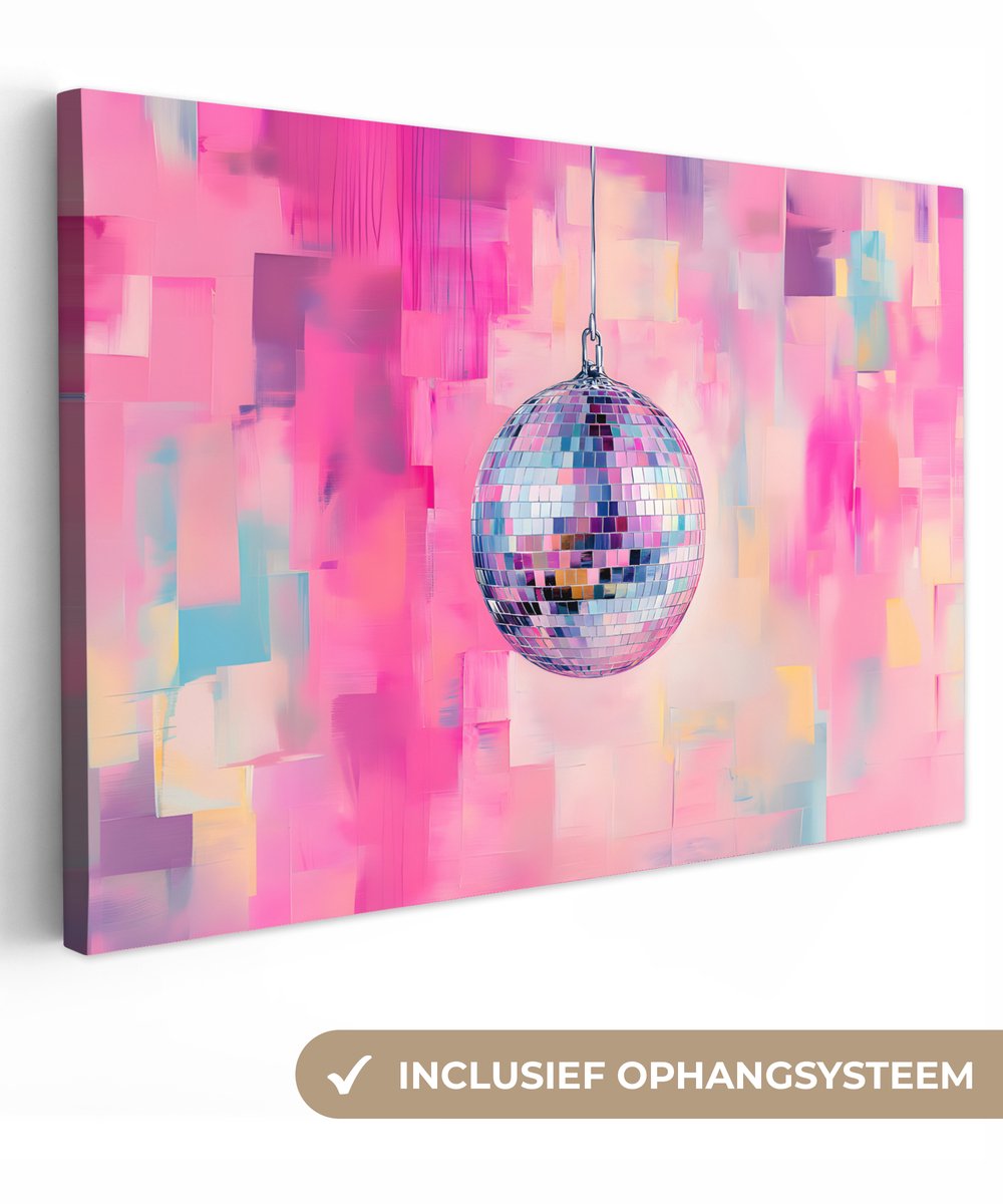 Canvas schilderij 60x40 cm - Exclusieve wanddecoratie Discobal - Pink - Verf - Muurdecorat