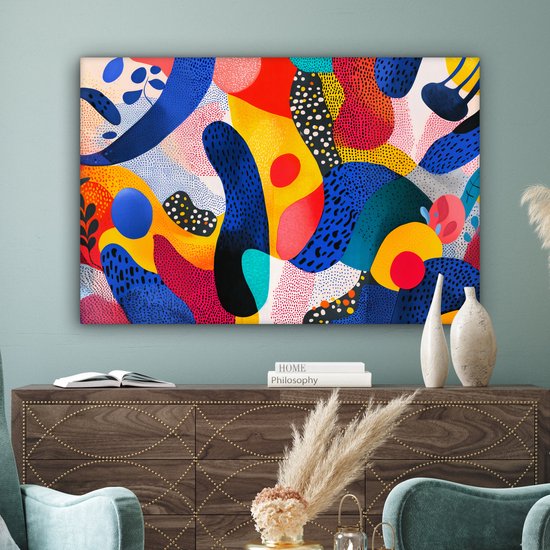 Canvas schilderij 150x100 cm - Exclusieve wanddecoratie Vormen - Abstract - Stippels - Blauw - Muurdecoratie woonkamer - Slaapkamer decoratie - Kamer accessoires - Schilderijen op canvas