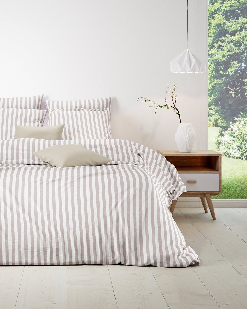Mistral Home - DEKBEDOVERTREK - katoen renforcé - 260 x 240 cm + 2x 65 x 65 cm - extra breed - strepen - wit
