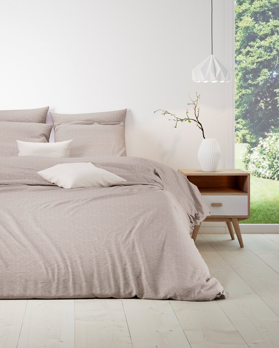 Mistral Home - DEKBEDOVERTREK - katoen renforcé - 260 x 240 cm + 2x 65 x 65 cm - extra breed - strepen - beige
