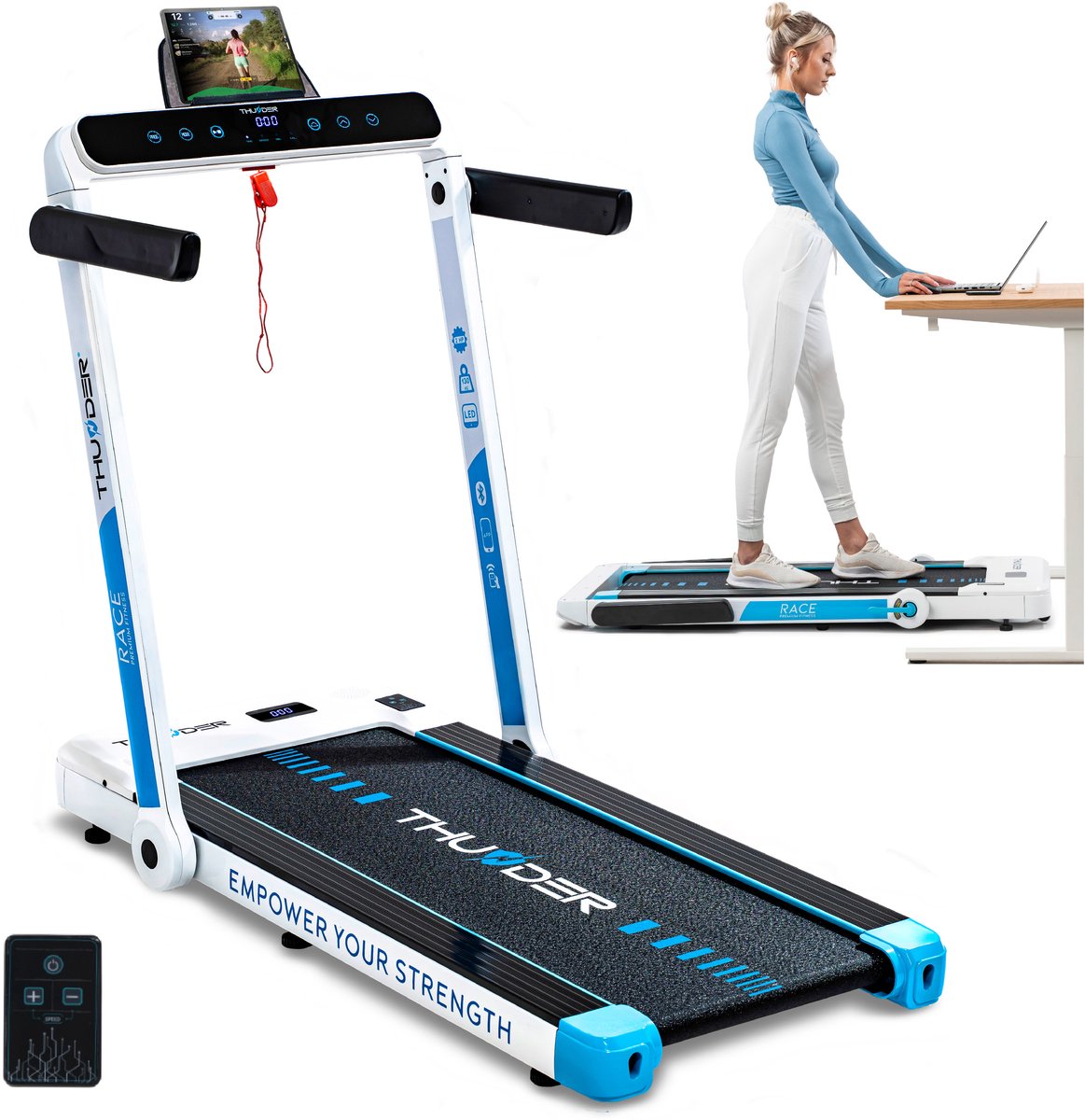 THUNDER® RACE-WHITE Loopband inklapbaar - Walking Pad - Bluetooth Apps - LED Display - 14 km/u - Tot 130 kg