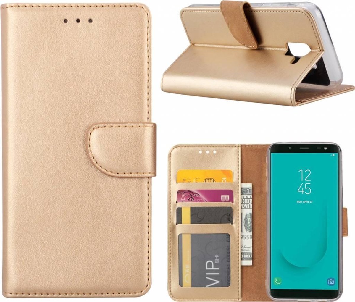 Samsung Galaxy J6 (2018) case Goud Portemonnee hoesje met opbergvakjes
