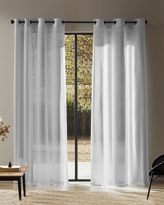 HOOMstyle kant en klaar gordijn met ringen - Vitrage - Voile - Geschikt voor gordijnroede - 140x270cm - Grijs