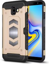 Ntech Geschikt voor Samsung Galaxy J6 Plus (2018) Luxe Armor Case Pashouder - Goud