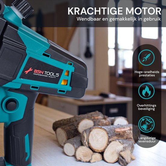 BSN Tools Mini Kettingzaag 800W - 6 Inch Elektrische Snoeizaag met Automatische Kettingsmering - Inclusief 2 LED-Accu’s (2x 5000mAh) - Handzaag voor Takken en Bomen van BSN Tools — afbeelding 5