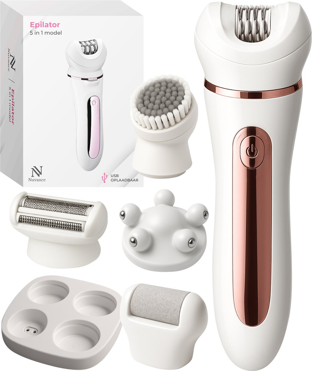 Bol.com Nuvance Epileerapparaat Dames - Epilator 5-in-1 - Ladyshaves voor Vrouwen - Epilators - Ladyshave - Waterproof - Usb - W... aanbieding