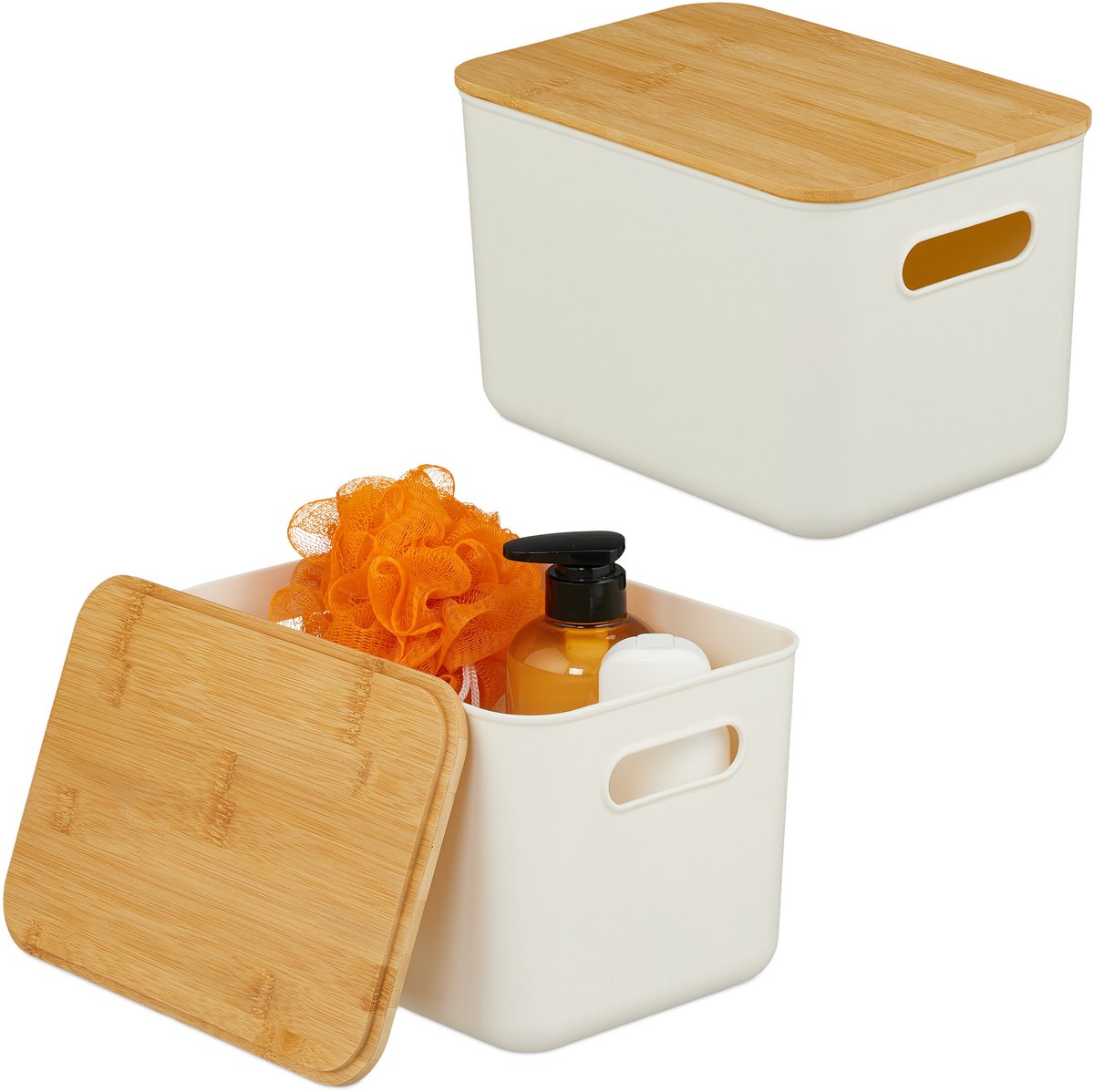 opbergmand met deksel - set van 2 - 16x26x17,5 cm - badkamer - kunststof - wit
