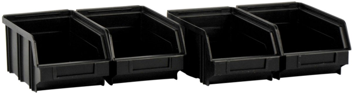 Tayg Assortimentbak Set – 4 Magazijnbakjes op Muurstrip – 205×140×170 mm – Kunststof – Wandmontage