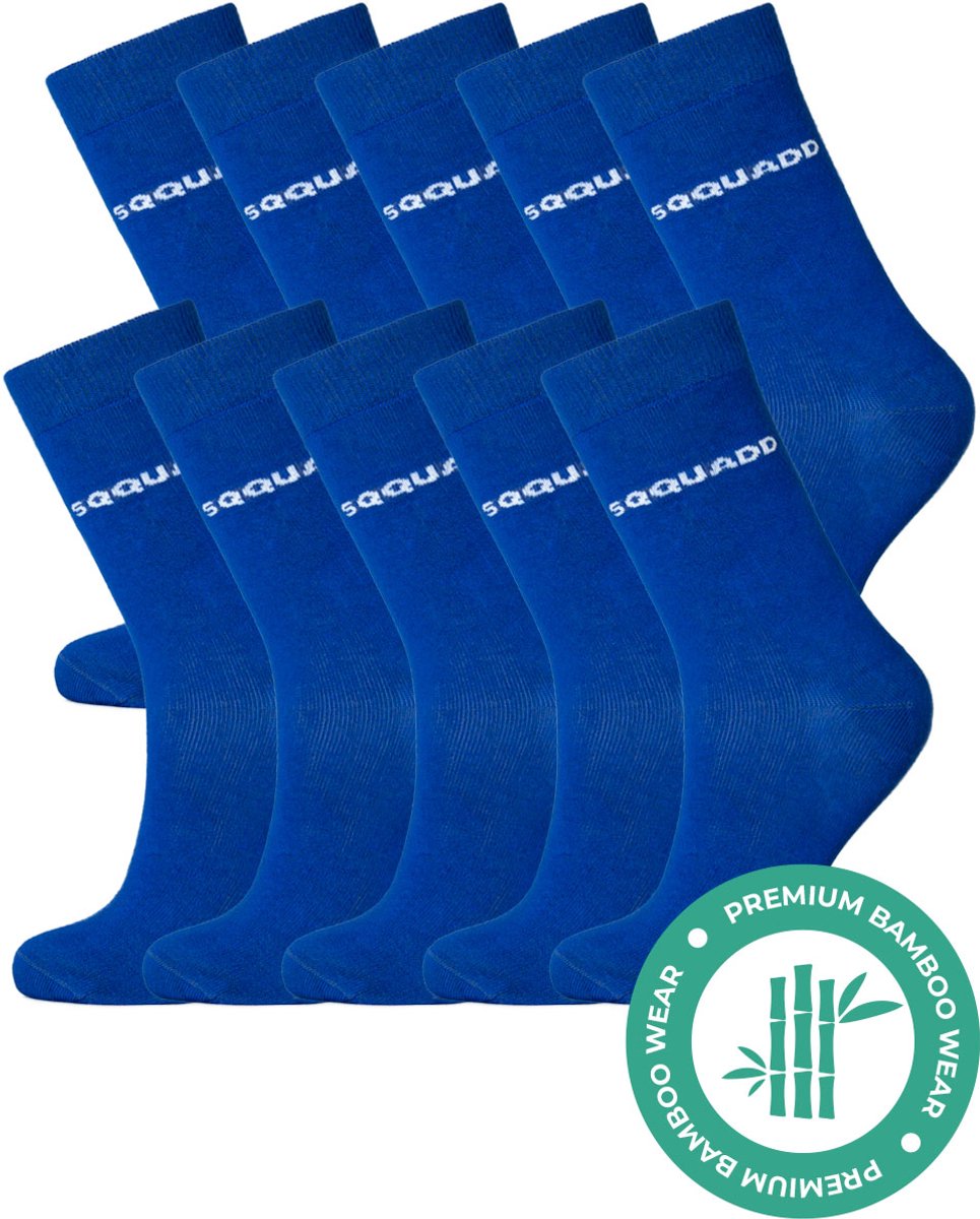 SQQUADD® Bamboe Sokken Dames en Heren - Unisex 10-pack - Maat 43-46 - Naadloos en Duurzaam - Tegen Zweetvoeten - Bamboo - Blauw
