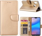 Ntech Hoesje voor Huawei P20 Lite Portemonnee / Booktype hoesje Champagne Goud