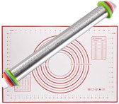 AXIMO Deegroller RVS verstelbaar met XL deegmat 60x40 cm - Fondantroller met siliconen XL bakmat - Antikleef - RVS Rolstok