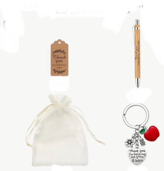Best teacher geschenkset - juffendag - meester - afscheidscadeau juf - cadeau voor leraar - thank you for helping me grow and learn - pen - sleutelhanger - geschenkset leraar - juf - meester