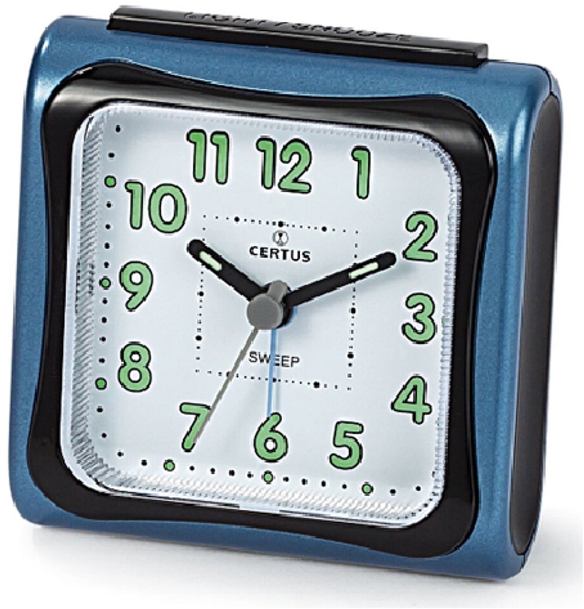 Certus-model 061008-wekker-Stille secondewijzer-alarm-verlichting-snooze functie-blauw/zwart-illuminerende wijzers-inclusief AA batterij-made in France