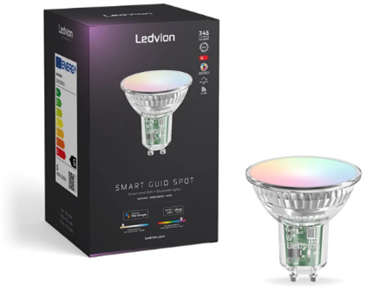 Smart GU10 Lamp Ledvion - RGB+CCT - Verbind met Wifi en Bedien Via App - Dimbaar - Lange Levensduur - Energiesparend