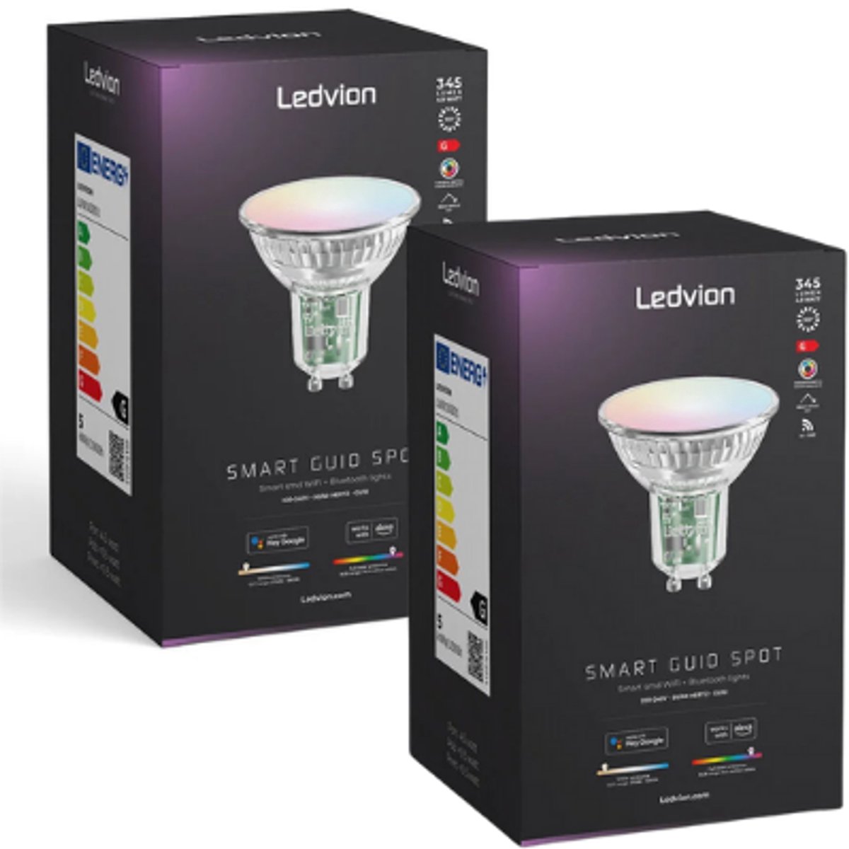 Smart GU10 Lamp - Set van 2 - Ledvion RGB+CCT - Verbind met Wifi en Bedien Via App - Dimbaar - Lange Levensduur - Energiesparend