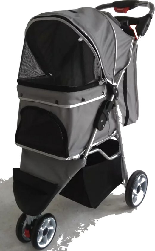 Dogs&Co® Hondenbuggy Grijs 3-wieler - Huisdieren wandelwagen inklapbaar - Dogs&Co