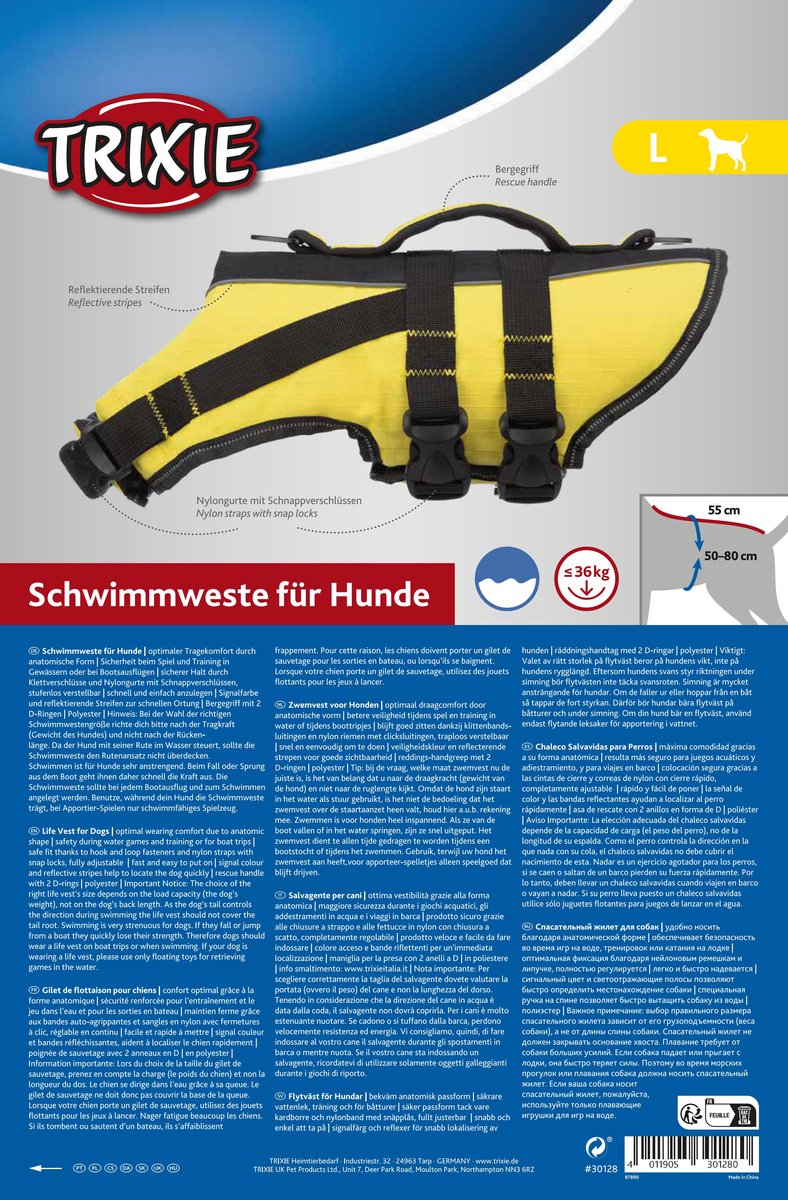 Trixie - Zwemvest Hond - Geel/Zwart - 50 - 80 x 55 cm - Tot 36 kg