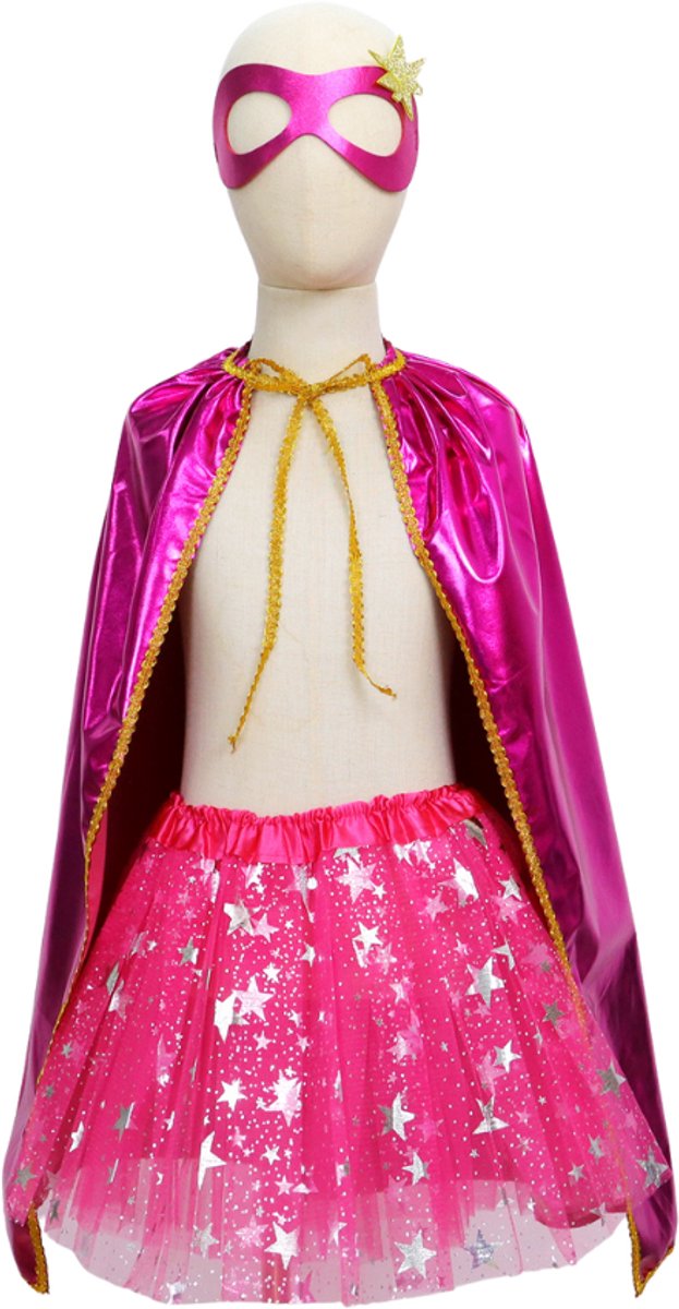 Joya Kids® Verkleedset Meisje | Superhelden Outfit Kind | Tutu Rok + Metallic Cape + Masker | Superheldin Ster | Prinses | Meisje Verkleedset | Prinsessencape | Carnaval | Verkleedkleding 3-delig | Roze — afbeelding 7