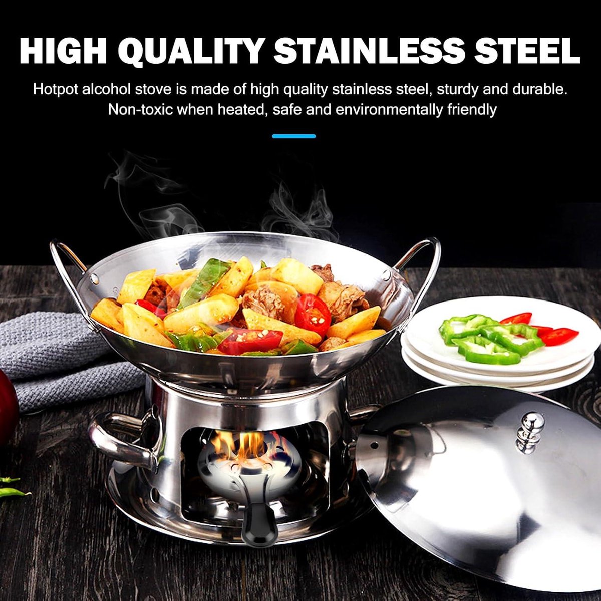 Tragbarer Alkoholbrenner aus Edelstahl inkl. Löschdeckel für Fondue Camping Picknick etc.- kompakt, leicht, rostfrei | Alkoholherd Fonduebrenner Alkoholkocher Campingkocher Spiritusbrenner