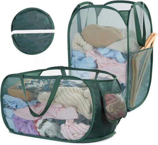CleverMade Opvouwbare stoffen wasmand - premium opvouwbare pop-up opbergbak - ruimtebesparende mand met lange handgrepen, 2 stuks, mokka