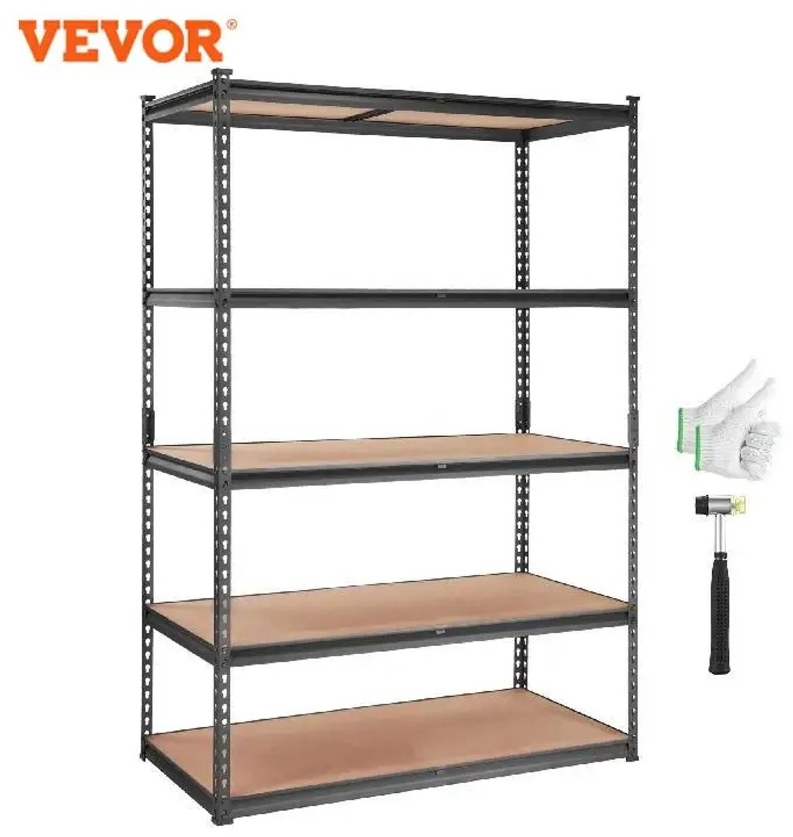 Mila Shop Opbergrek - Stellingkast - Opbergkast - 5 lagen - Stellingrek - Aanpasbare vormgeving - Anti kantelbeugels - Anti roest - 905 KG Capaciteit - 181 KG per plank - 30x75x152cm