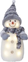 Hoge Sneeuwpop met grijze sjaal -38cm  -lichtkleur: Warm Wit -Werkt op batterijen -Met timer functie -Kerstdecoratie