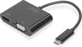 Digitus DA-70858 video kabel adapter 0,11 m USB C HDMI + VGA (D-Sub) Zwart