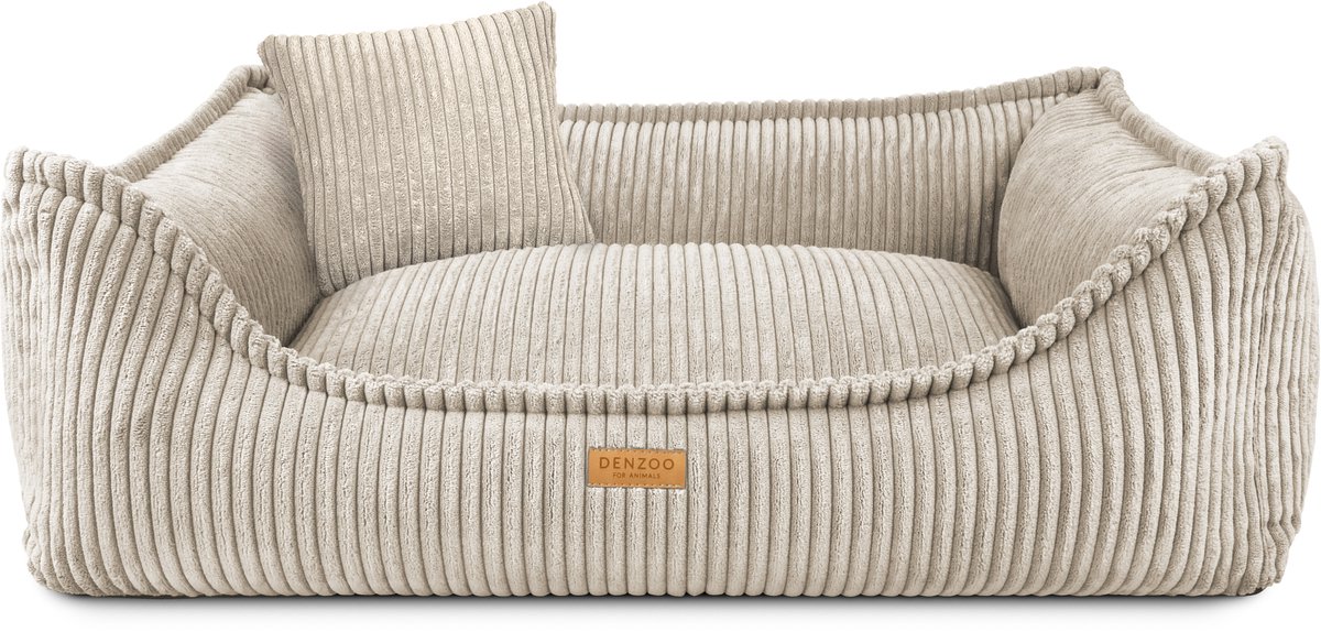 Denzoo Hondenmand Milano | Hondenbed | Hondensofa | Waterafstotend | Afneembare hoes | Orthopedisch Traagschuim | Beige | L (L90xB75xH25cm)