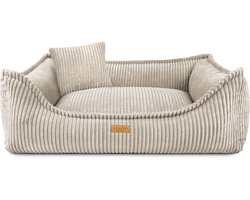 Denzoo Hondenmand Milano | Hondenbed | Hondensofa | Waterafstotend | Afneembare hoes | Orthopedisch Traagschuim | Beige | L (L90xB75xH25cm)