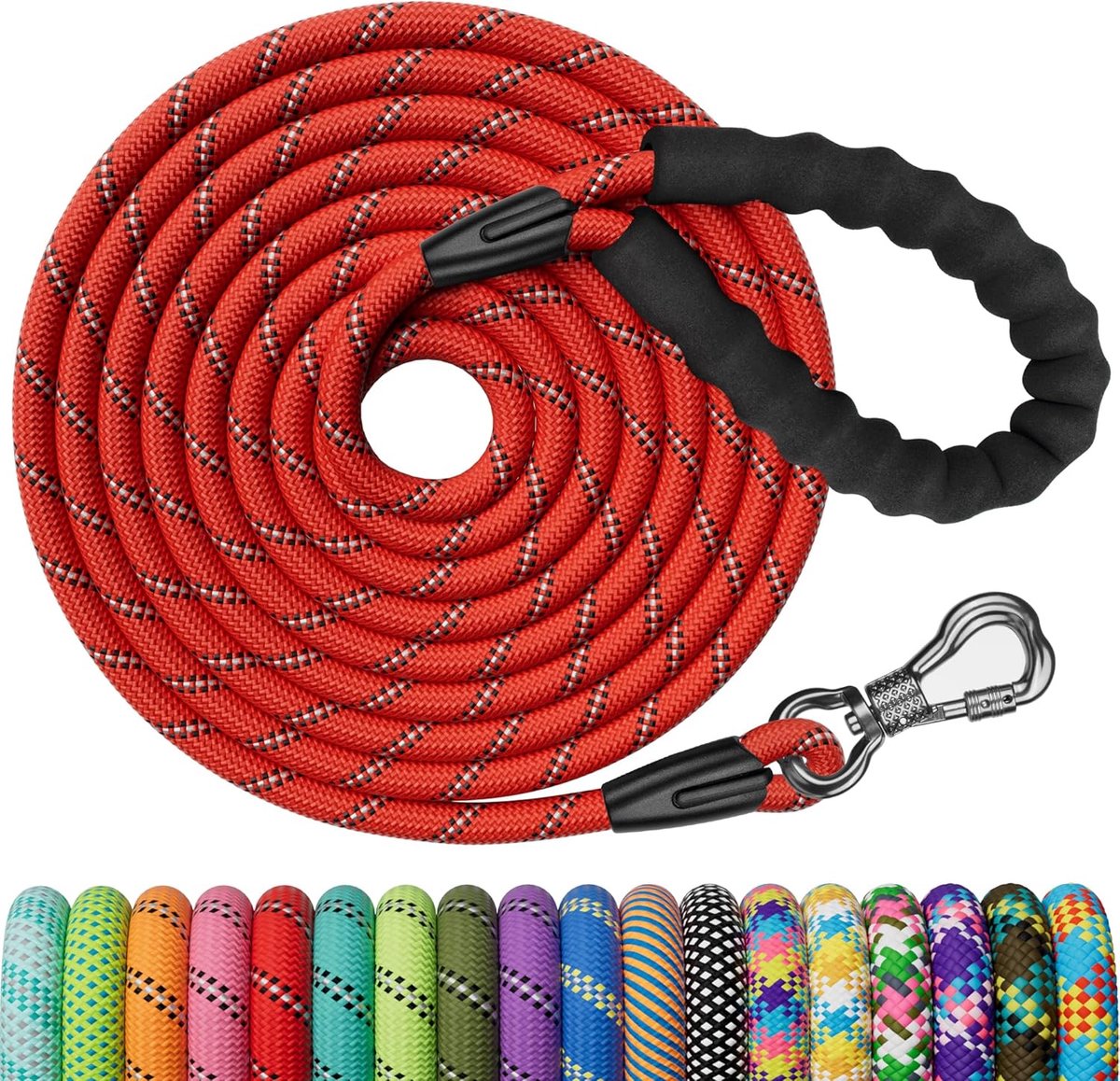 Terugroeplijn voor honden, 3 m / 5 m / 10 m / 15 m / 20 m / 25 m / 30 m lang, sterke hondenlijn met afsluitbare karabijnhaak, looplijn trainingslijn voor puppy's, kleine, middelgrote en grote honden, zachte hand Band