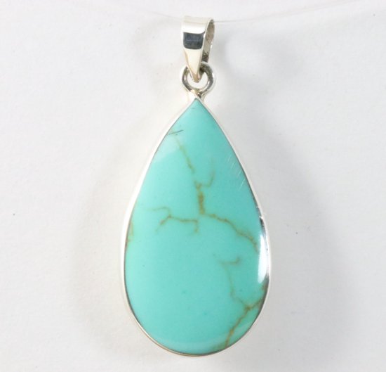 Pendentif en argent en forme de goutte avec turquoise verte