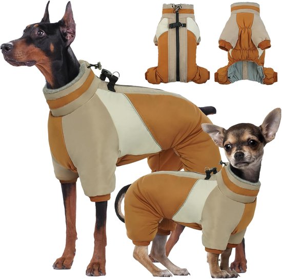Waterdichte hondenjas, warme hondenjas voor kleine honden, waterdichte hondenjas voor de winter, hondenjas met harnas, modieuze hondenjas, reflecterende hondenjas, voor kleine honden, bruin XS