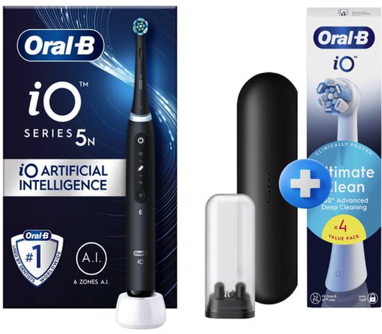 Vanavondinhuis - Oral-B iO 5N - Zwart - met 4 opzetborstels - startset.